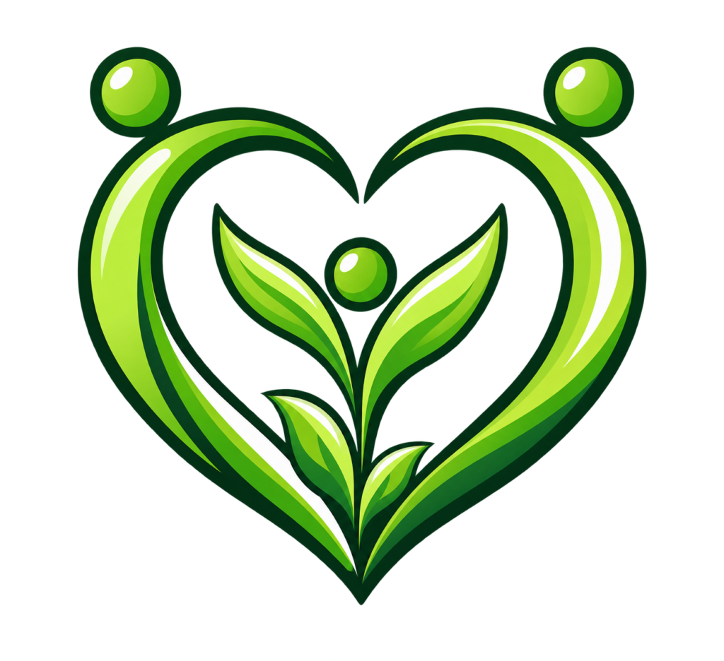 Illustration of hands holding a green heart with a sprout, representing personality development, confidence and personal growth